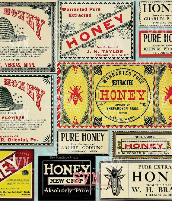 13 Antique Honey Labels Vintage Style 1 A4 digital | Etsy