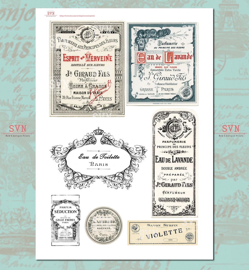 Vintage Parfüm Etiketten Reispapier - 21x27cm | Decoupage Papier | Für Möbel, Karten & Handwerk