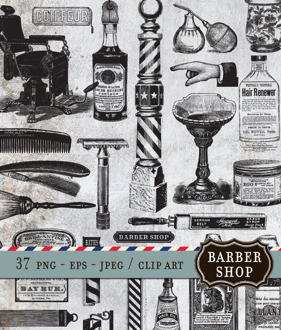 Barber Shop Clip Art Vintage Coiffeur Transparent Png Etsy