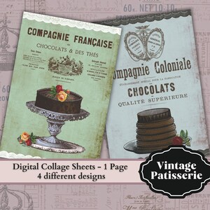 0183 Vintage Patisserie - 4 different designs - Digital Collage Sheet Printable download digital image