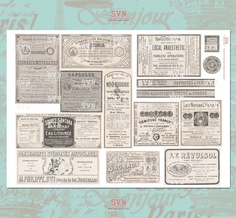 Antique European Apothecary Labels 1 A4 digital collage sheet Instant Download image 2
