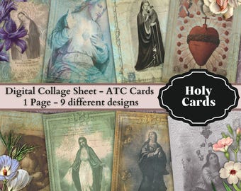 Virgin Mary Holy Cards: Jesus ATC Digital Collage Sheet (9 Designs)