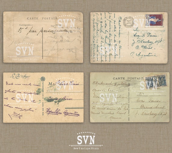 Vintage French Postals - Carte Postale - Ephemera - scrapbooking - 4 different designs
