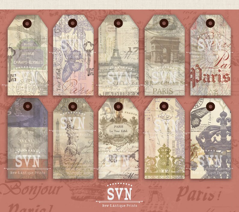 VINTAGE PARIS Shabby Chic cadeau étiquettes à imprimer pour toute ...