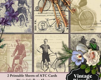 0149 - Victorian Bicycles ATC Cards - 2 A4 Printable Collage Sheet - Instant Download - tags digital image paper craft scrapbook