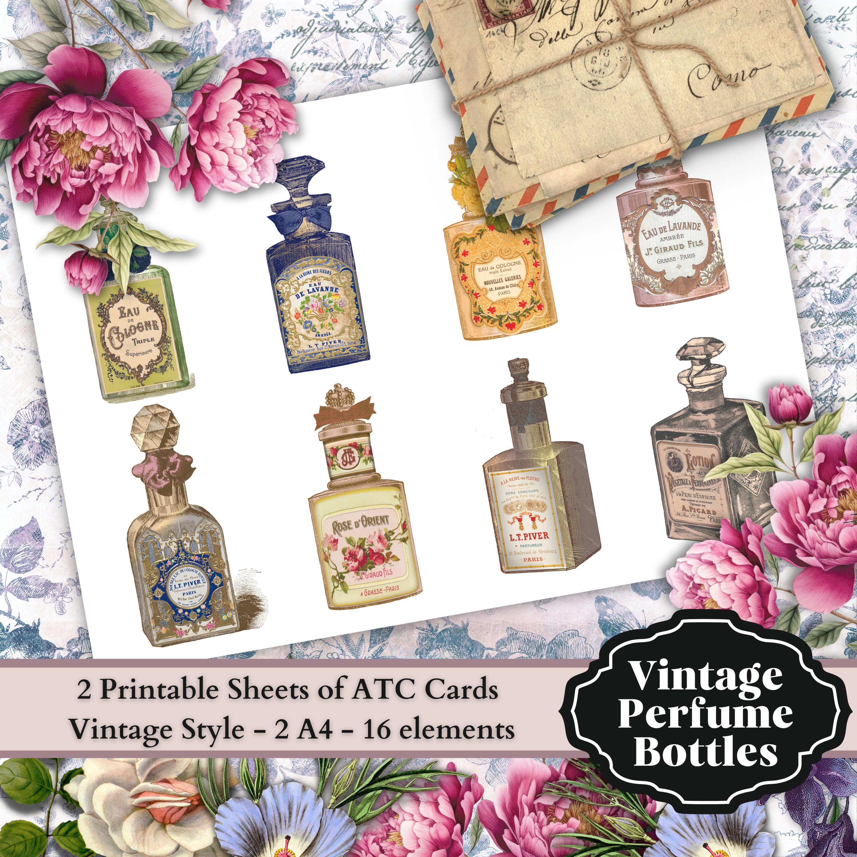 0209 Frascos de perfume vintage - Estilo vintage francés - 2 A4 - 16  elementos - Hoja de collage digital - Descarga instantánea - - Etsy México, image size:3000x3000