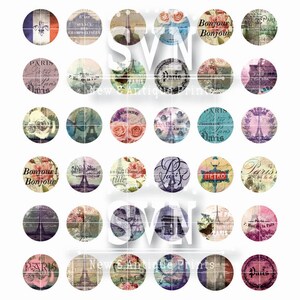 Paris - 1 Inch Circles - Digital Collage Sheet - Instant Download ...