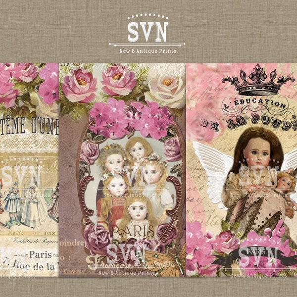 Les Poupees - Vintage French Dolls - Chic Style - Digital Collage Sheet Download | 6 different Designs