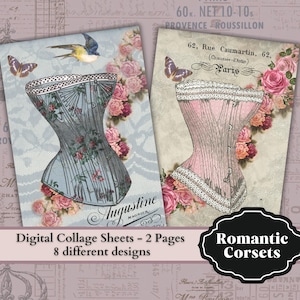 0128 - ROMANTIC CORSETS - 8 images - Digital Collage Sheet Printable download digital image - Instant Download -