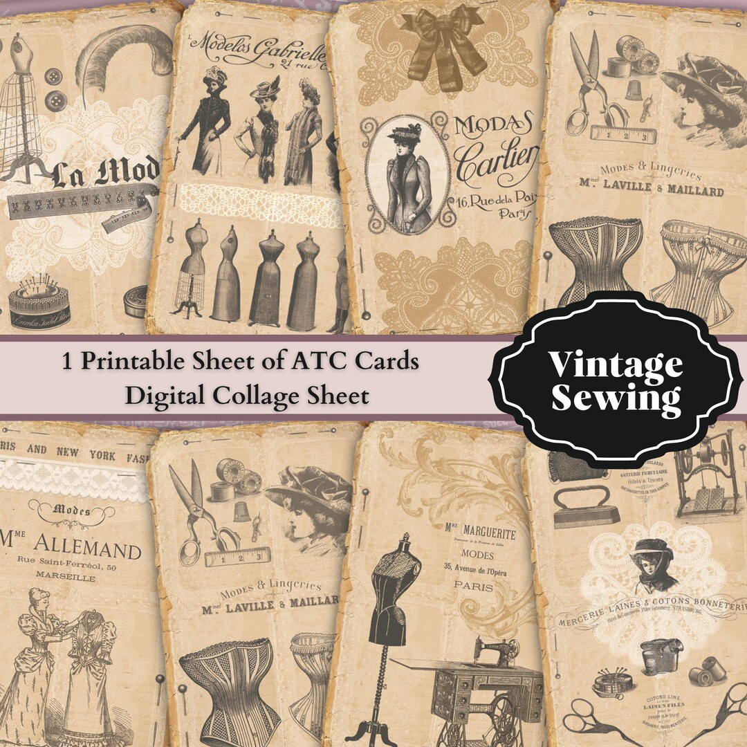 0160 - Sewing ATC Cards - 1 A4 Printable Collage Sheet - Instant ...