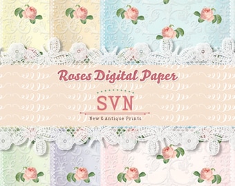 Roses Digital Paper  - Digital Collage Sheet Printable download digital image vintage scrapbooking