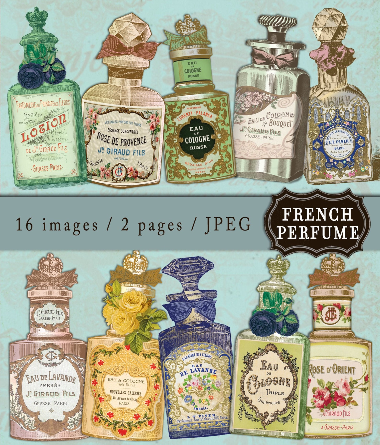 Vintage Perfume Bottles French Vintage Style 2 A4 16 Etsy