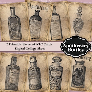 0158 - Boticario vintage 16 botellas - hoja de Collage Digital tarjetas ATC imprimible 2 - Ideal para Scrapbooking