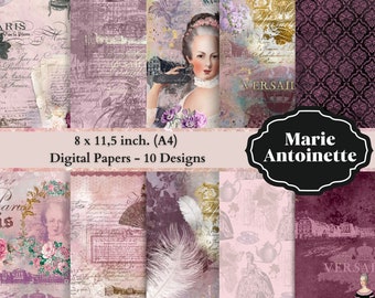 Marie Antoinette Digital Paper Pack: A Vintage Versailles Collection for Your Creative Projects. 10 papers included.