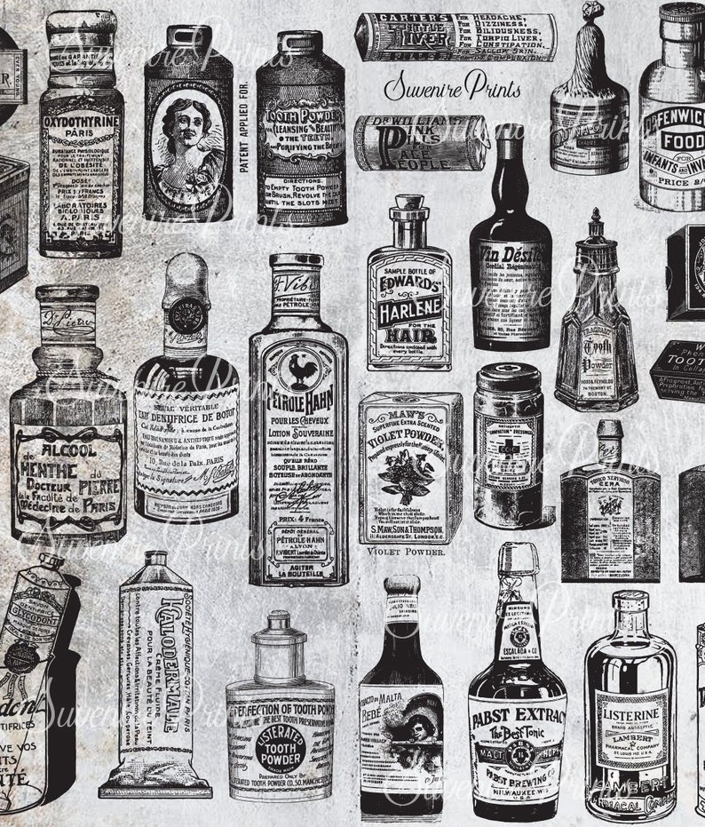 40 VINTAGE Apothecary and Medicine Bottles / Packaging Clip Etsy