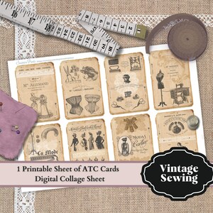 0160 - Sewing ATC Cards - 1 A4 Printable Collage Sheet - Instant ...