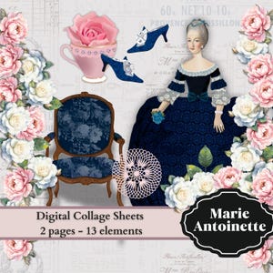 0232 Marie Antoinette Collage Sheet - 13 different images - Digital Download - Printable - Instant Download