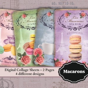 Les Macarons Paris - French Patisserie - Digital Collage Sheet Download | 4 different Designs