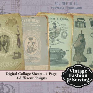 0163 - Vintage Fashion & Sewing   - Digital Collage Sheet Download. 1 sheet, A4 size, ready for printing.