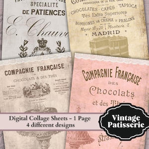 0230 Vintage Patisserie - 4 different designs - Digital Collage Sheet Printable download digital image