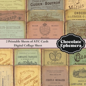 16 vintage chocoladetaarten - 2 digitale collages met onscherpe chocoladeletters ATC - Ideaal voor scrapbooking