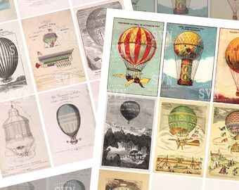 Vintage Air Hot Ballon - 18 different designs - 2 Printable ATC Cards Digital Collage Sheet
