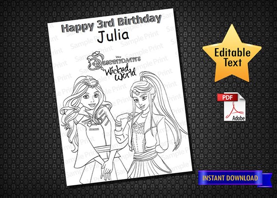Instant Download Descendant Wicked World Coloring Pages Descendant Wicked World Activity Pages Birthday Coloring Birthday Printable