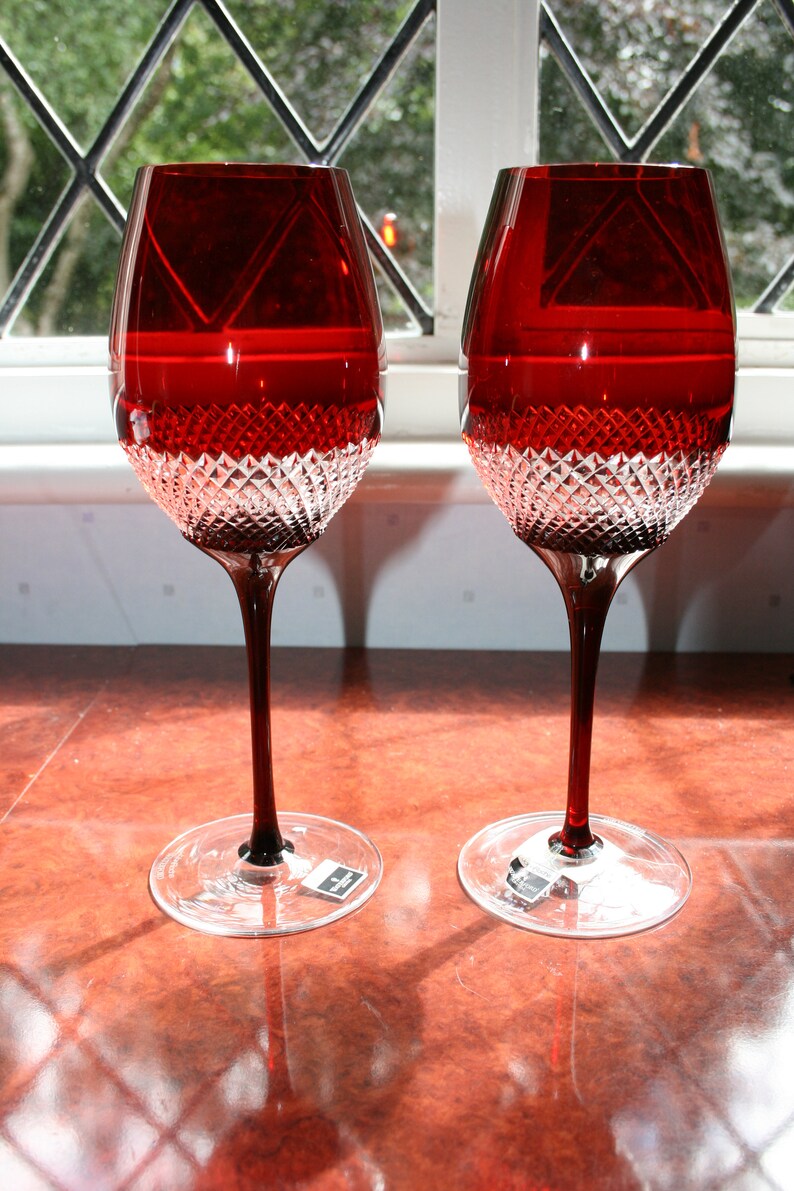 2 Waterford Crystal Lume Ruby Wine Glasses by John Rocha Etsy