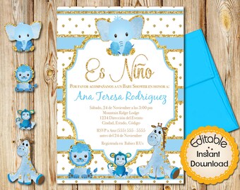 baby shower invitation spanish girl pink and gold safari etsy