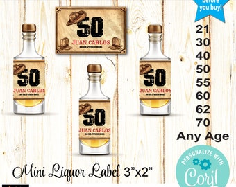 Mini Liquor Bottle Labels, Western Style, Any Age, Any Language,  Editable, Instant Download, DIY, Birthday, Printable, Edit in Corjl, ML101