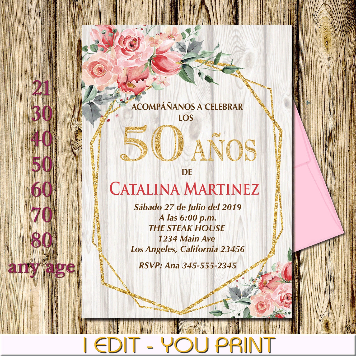 SPANISH 50th Birthday Invitation All Ages or No Age | Etsy