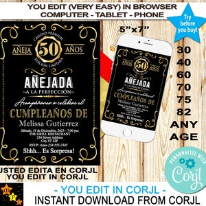 Whisky español añejado a la perfección, para mujer, etiqueta de whisky Black White Gold, edición y descarga en Corjl, 5x7