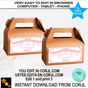 Doop geschenkdoos etiketten Mexicaans thema, witroze talavera, Cielito LIndo, afdrukbaar, geveldoos, 6 x 3,5 inch, bewerken en downloaden in Corjl