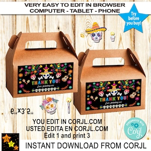Dia de Muertos Candy Box Etiketten, mexikanisches Thema, bearbeitet werden (Digitaler Download)