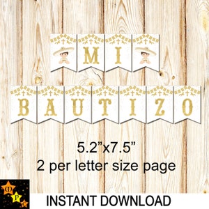Spaanse doopbanner, Mi Bautizo, afdrukbaar, gouden Baby Charro 5,2 x 7,5 inch elk, direct downloaden, afdrukbaar, doe-het-zelf