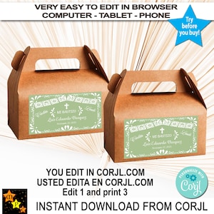 Doop snoep geschenkdoos etiketten Mexicaans thema, lichte salie limoen talavera, Cielito Lindo, afdrukbaar, 6 x 3,5 inch, bewerken en downloaden in Corjl