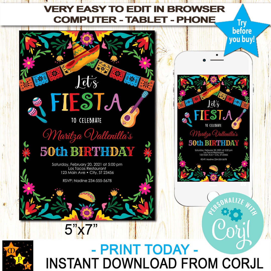 Birthday Invitation Mexican Theme, Any Age, Instant Download From Corjl ...