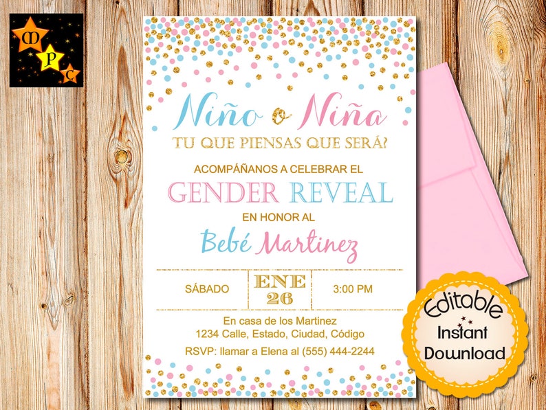 Spanish Gender Reveal Invitation Boy or Girl He or She Etsy