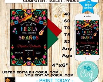 Mexican Fiesta Save The Date, Floral, Corjl Edit (Digital Download)
