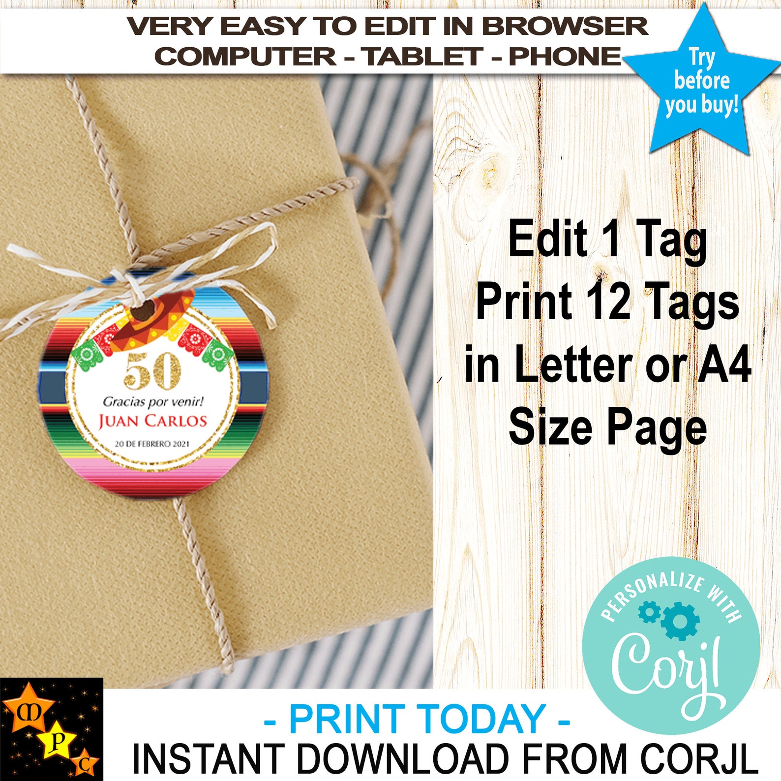Thank You Tags Bright Colorful Papel Picado Mexican Style - Etsy