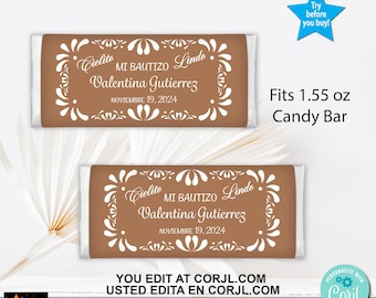 Mi Bautizo Chocolate Wrapper, Mexican Barro Theme (Digital Download)