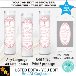 Mi Bautizo Baptism Cielito Lindo Prayer Candle Labels, Printable, Girl, Edit in Corjl,  Instant Download from Corjl
