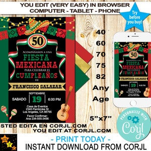 Uitnodiging Spaanse Fiesta Mexicana, Mexicaanse kleuren, 5 de Mayo, elke leeftijd, direct downloaden van Corjl, bewerken in Corjl, 5 x 7