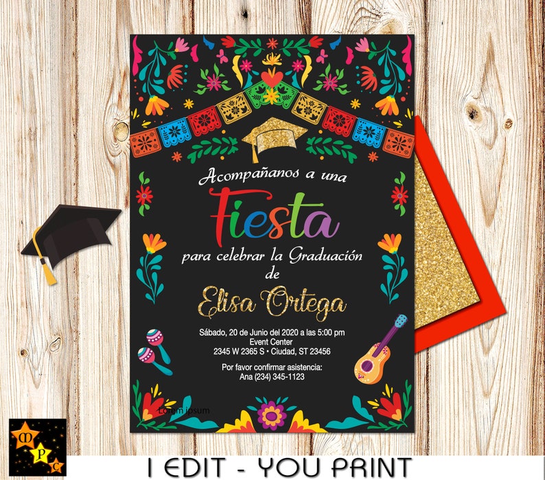 Spanish Graduation Invitation Mexican Flowers Mexican FIesta Etsy