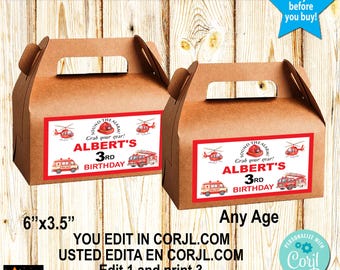 First Responder Birthday Gift Box Labels, Any Age, Gable Box, Edit and Download at Corjl, 6" x 3.5"