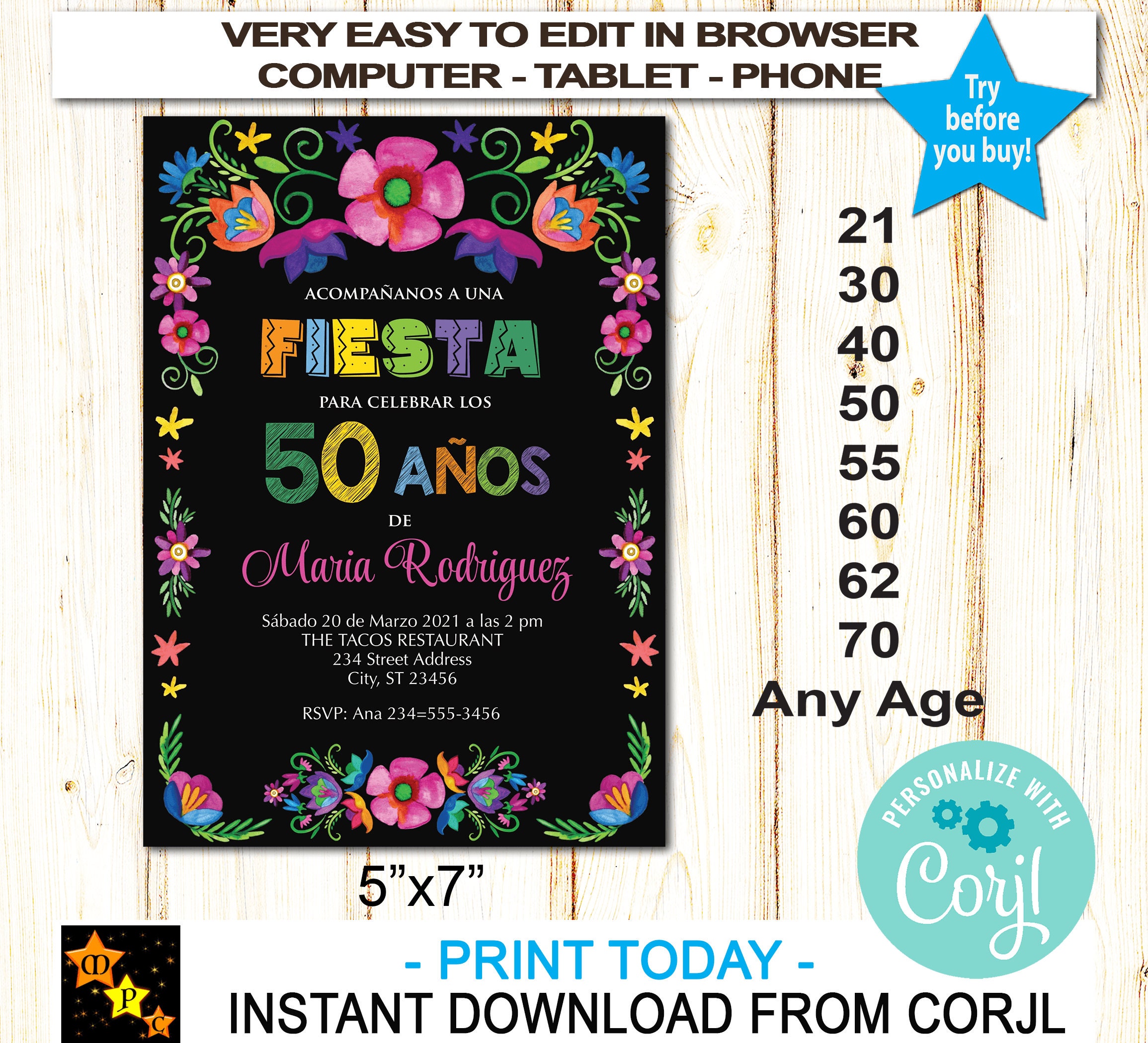 Spanish Fiesta Birthday Invitation Any Age Any Language Etsy