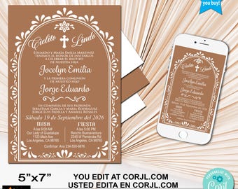 Baptism & 1st Communion Invitation, Bautizo y Primera Comunión, Barro, Editable, Printable, Corjl, 5x7