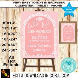 Mexican Pink Welcome Sign, Cielito Lindo, Talavera, Editable, Printable, Edit and Download in Corjl, 6 sizes