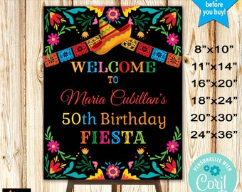 Fiesta Welcome Sign, Mexican Flowers, Instant Download from Corjl, Edit in Corjl, Printable,  6 sizes  MFWS2