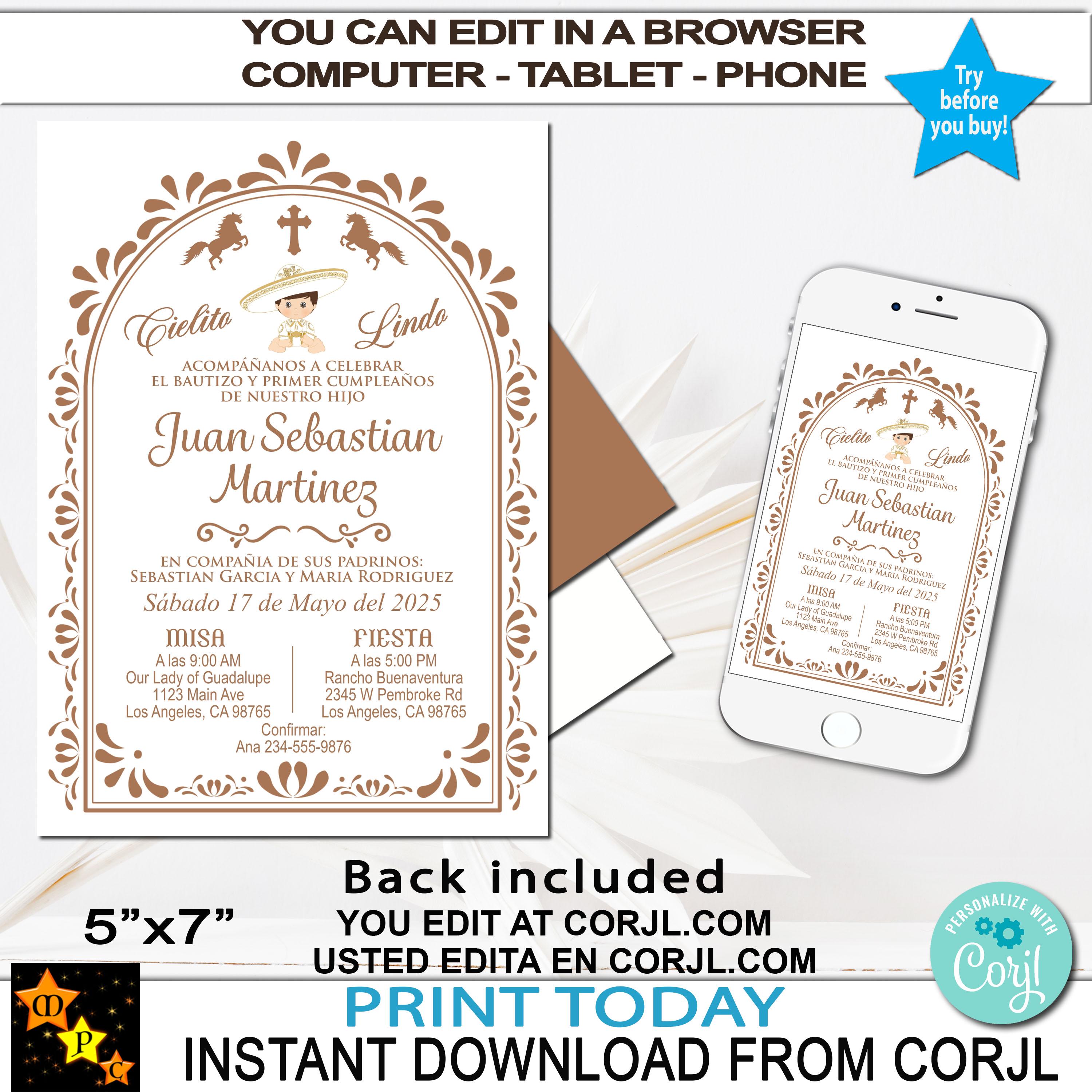Mexican Charro Baptism Candle Label, Editable Template (digital ...